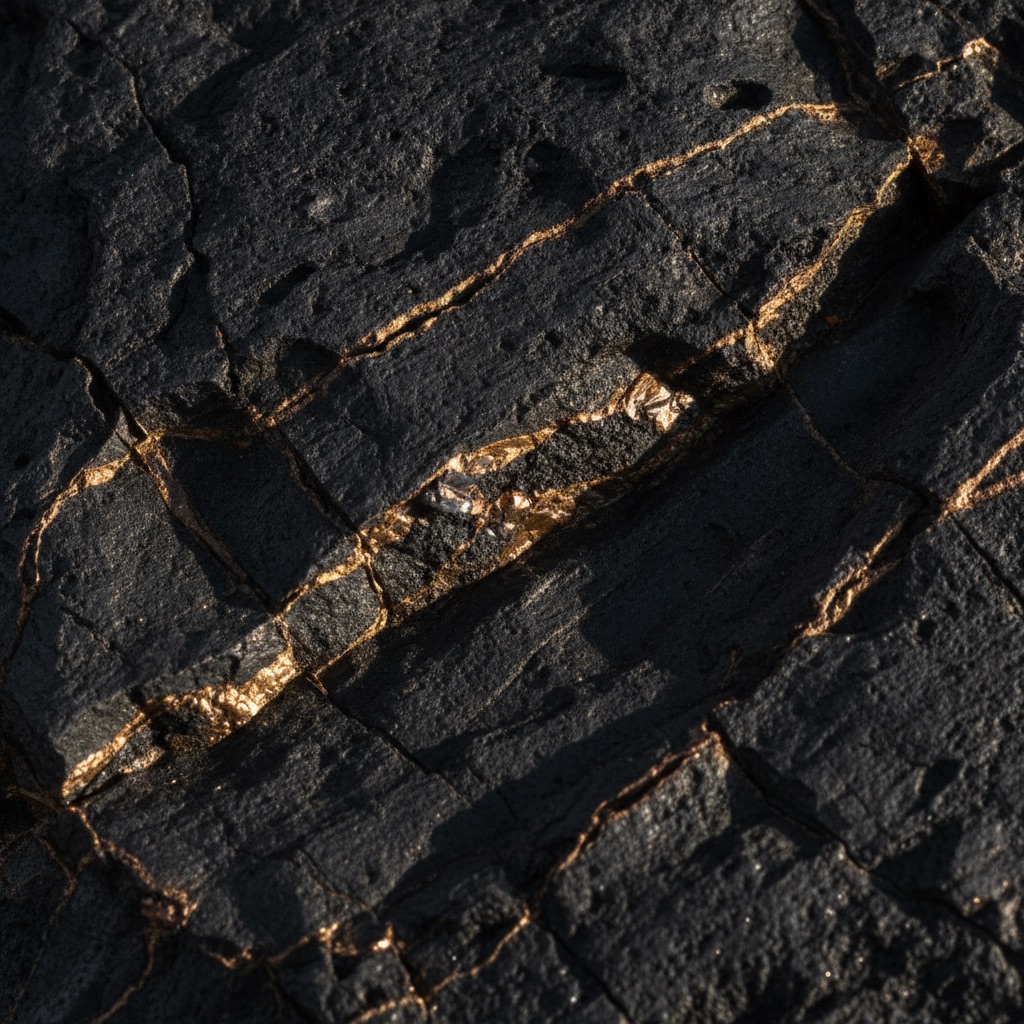 Dark basalt stone with bronze mineral veins